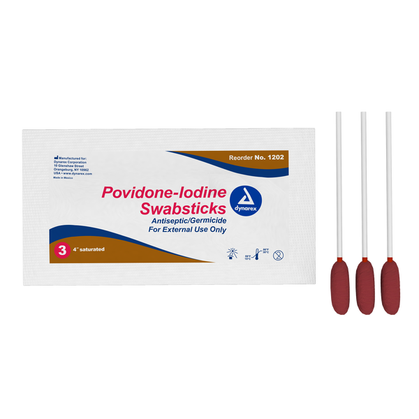 Dynarex - Povidone-Iodine Swabsticks, 3 swabsticks per packet