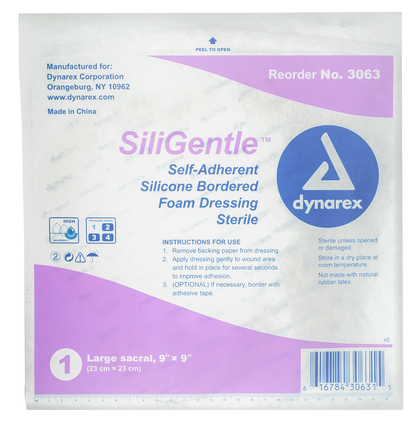 SiliGentle Silicone Bordered Foam Dressings - Lg Sacral - 9"x9"