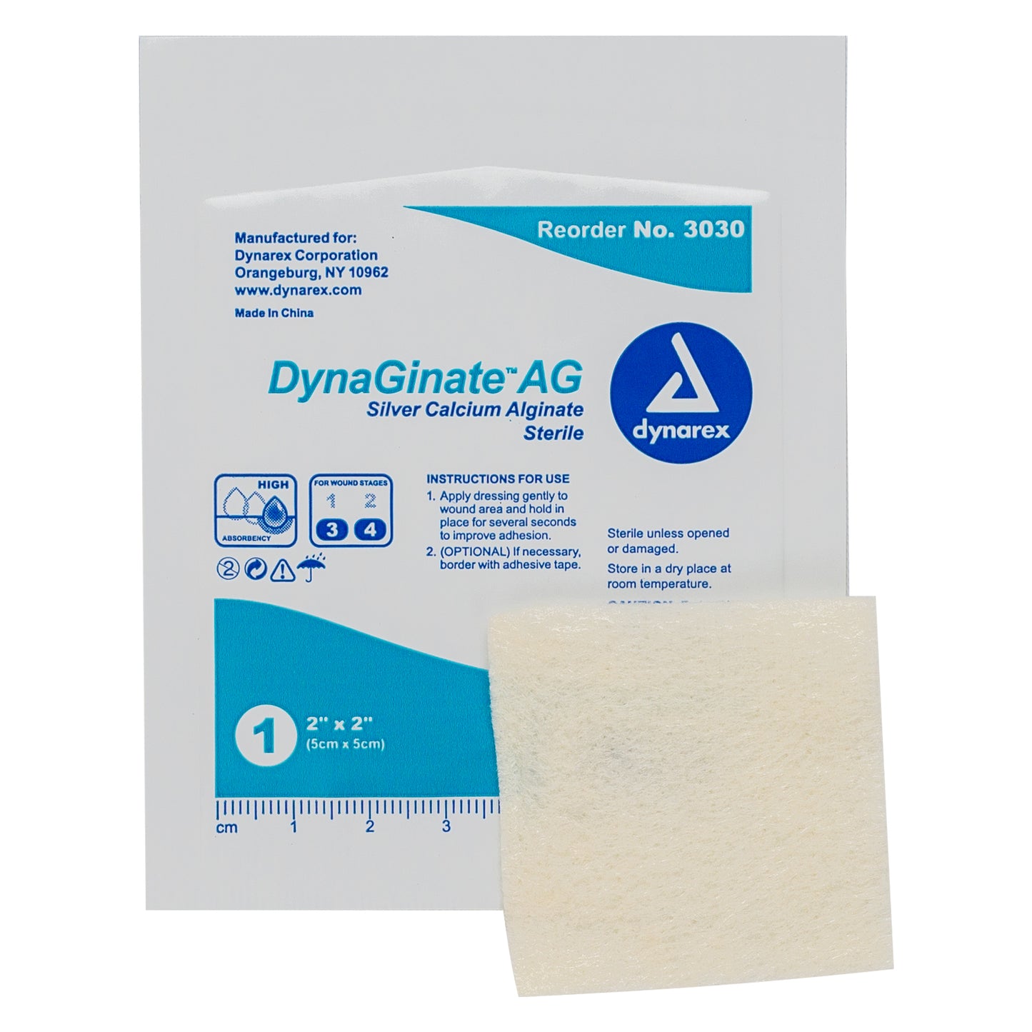 DynaGinate AG Silver Calcium Alginate Dressing - 2"x2"