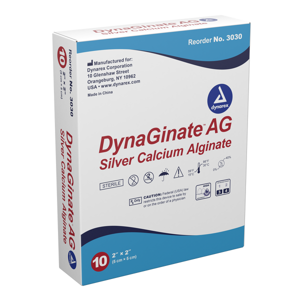 Dynarex DynaGinate Ag Silver Calcium Alginate Dressing, 10 Count/2 x 2 inch