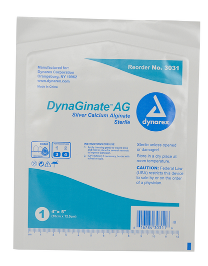 DynaGinate AG Silver Calcium Alginate Dressing - 4"x5"