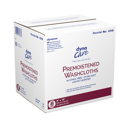 Dynarex - Premoistened Adult Washcloths, 9" x 13" - Tub