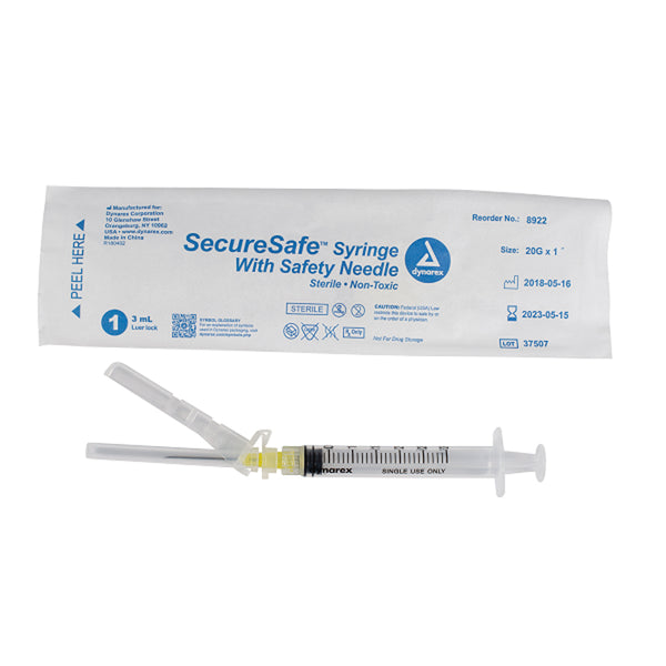 SecureSafe Syringe with Safety Needle - 3cc - 20G 1" needle