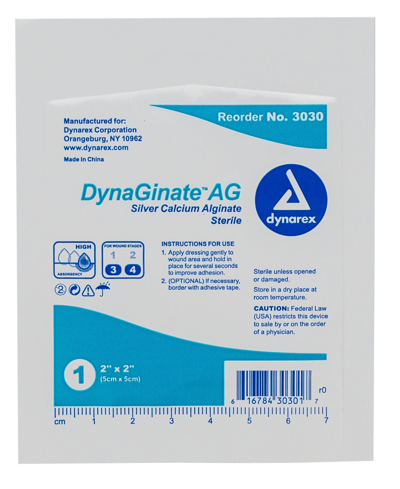 DynaGinate AG Silver Calcium Alginate Dressing - 2"x2"