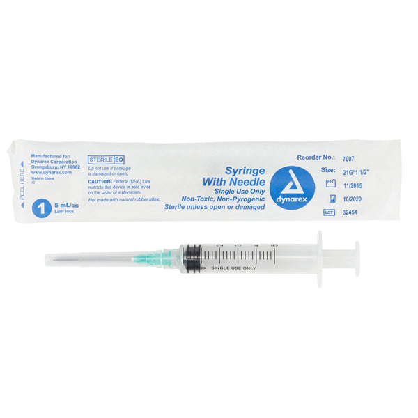 20g, 1.5 Needle - 5cc/5ml Syringe