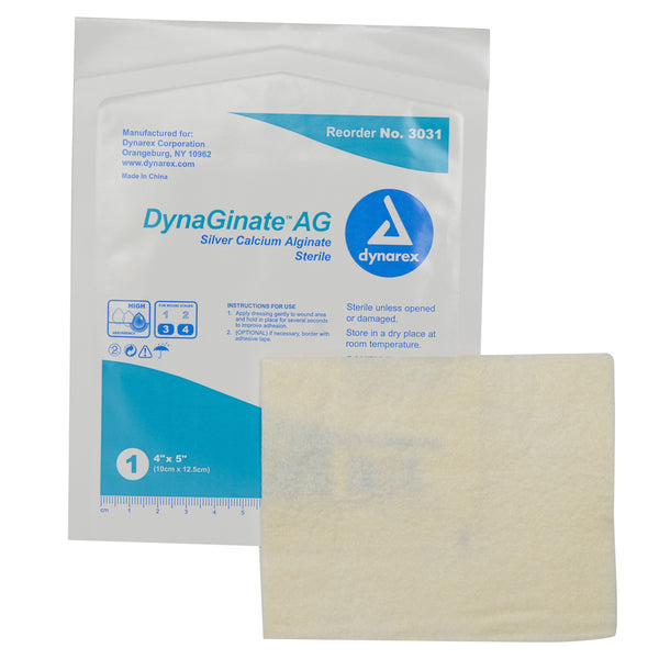 DynaGinate AG Silver Calcium Alginate Dressing - 4"x5"