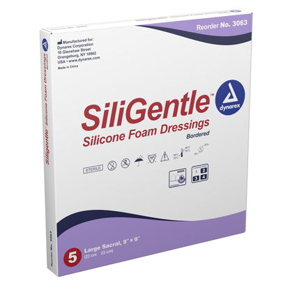 SiliGentle Silicone Bordered Foam Dressings - Lg Sacral - 9"x9"