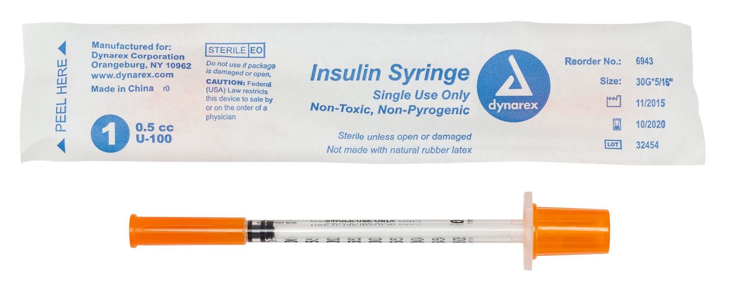 Dynarex - Insulin Syringe N/S - Individual Wrapped - .5cc