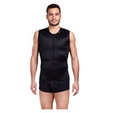 Man wearing Lipoelastic MTmL Comfort men’s extended compression vest in black, front view