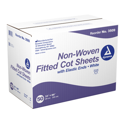 Dynarex - Non-Woven Fitted Cot Sheet with Elastic Ends, 33" x 89"