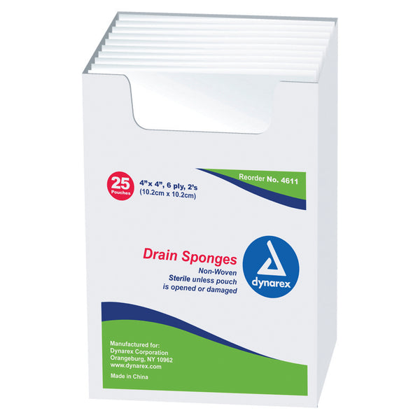 Dynarex - Drain Sponge 4" x 4" - 6 Ply - 2/pouch