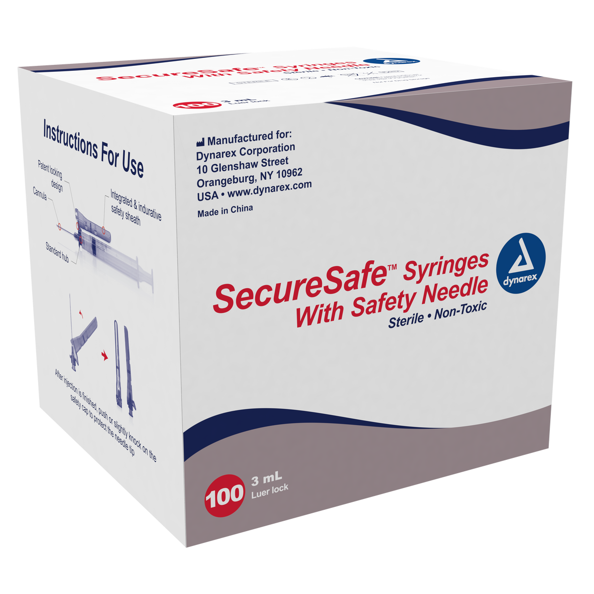 SecureSafe Syringe with Safety Needle - 3cc - 20G 1 1/2