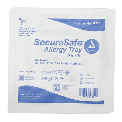 SecureSafe Allergy Safety Syringe Tray - 1cc - 27G, 1/2" needle