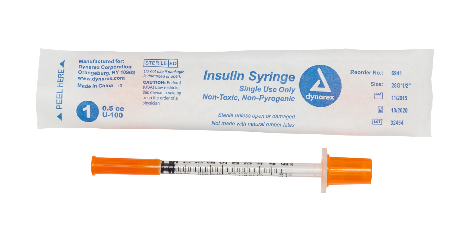 Dynarex - Insulin Syringe N/S - Individual Wrapped - .5cc