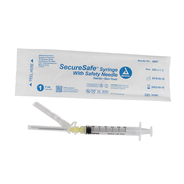SecureSafe Syringe with Safety Needle - 3cc - 20G 1 1/2" needle