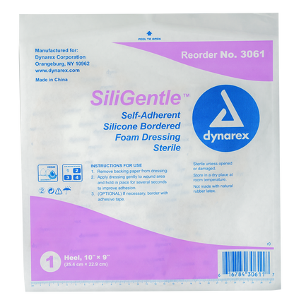 SiliGentle Silicone Bordered Foam Dressings - Heel - 10"x9"