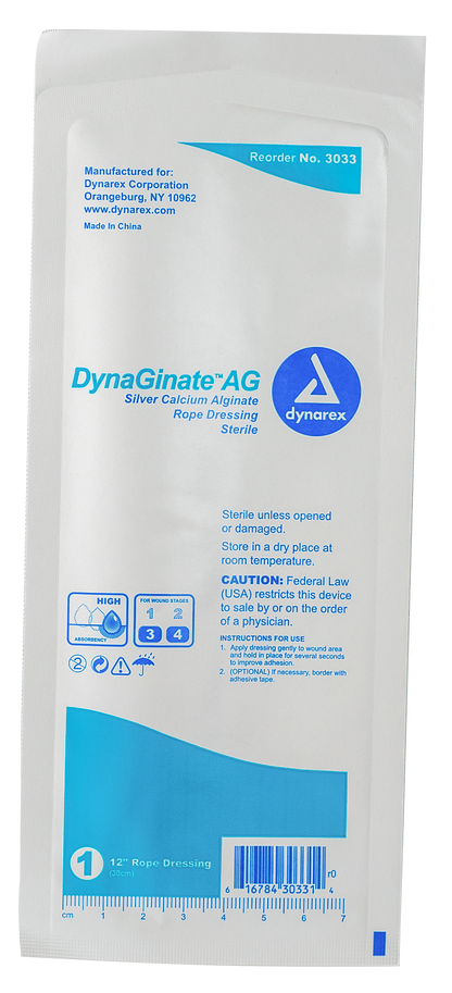 DynaGinate AG Silver Calcium Alginate Rope Dressing - .25″x12"