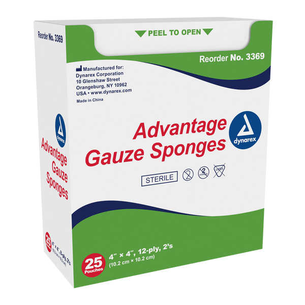 Advantage Sterile Gauze Sponges - 4"x 4", 12 Ply, 2 Pack