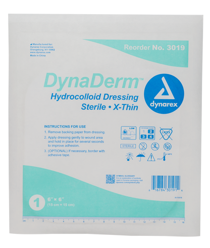 DynaDerm Hydrocolloid Dressing - X-Thin - 6"x6"