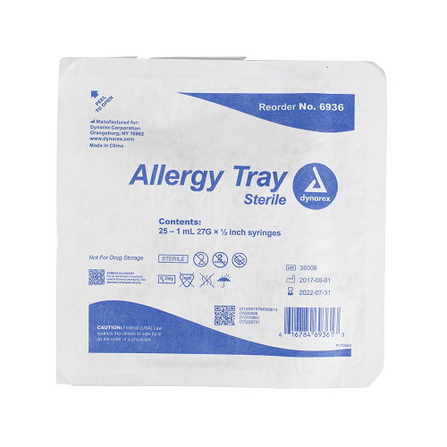 Dynarex -Allergy Non-Safety Syringe Tray - 1cc 27G, 1/2"