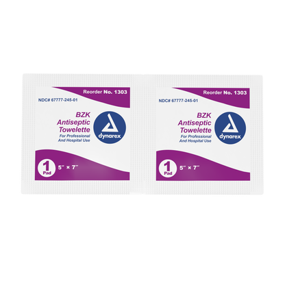 Dynarex - BZK Antiseptic Towelettes, 5" x 7"