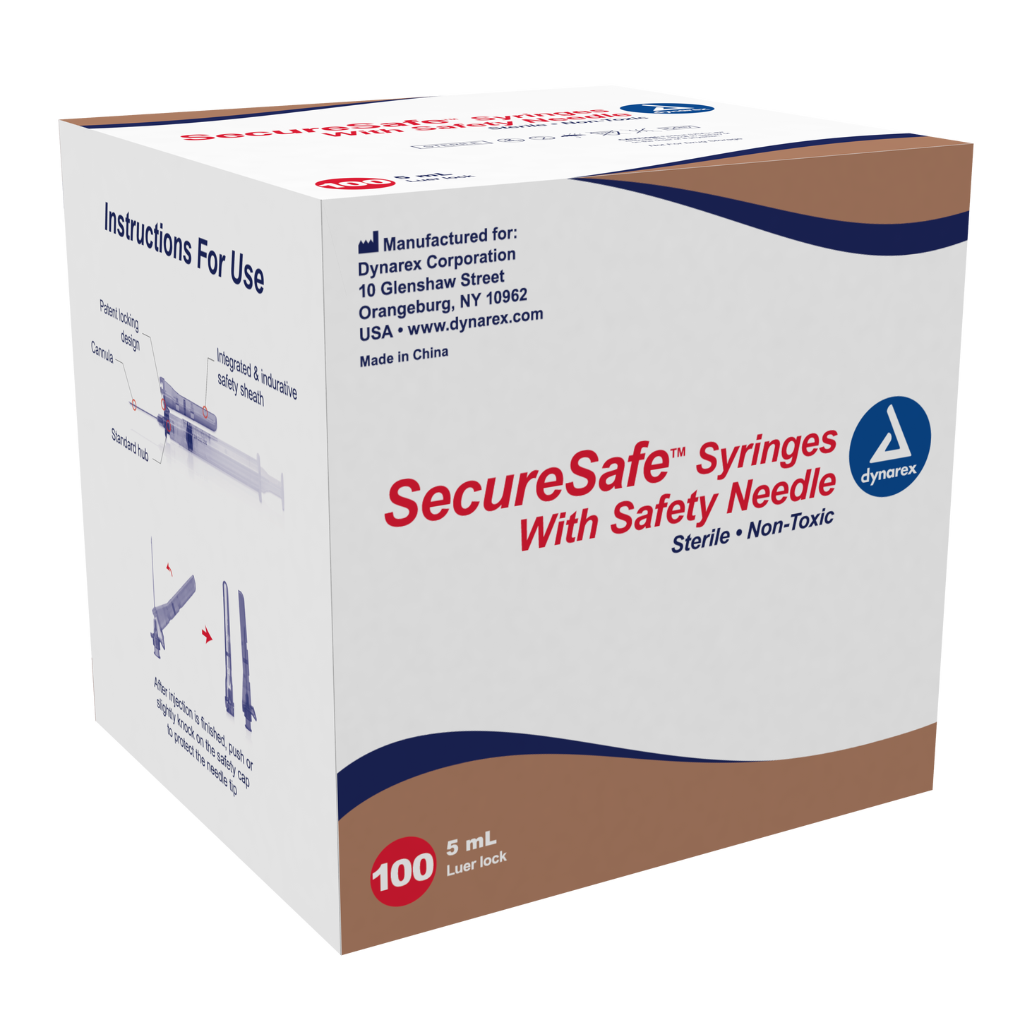 SecureSafe Syringe with Safety Needle - 5cc - 21G, 1.5" needle