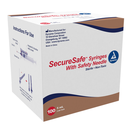 SecureSafe Syringe with Safety Needle - 5cc - 21G, 1.5" needle