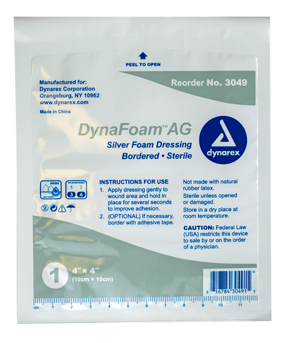 DynaFoam AG Bordered Silver Foam Dressing - 4"x4"