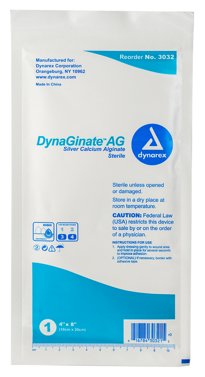 DynaGinate AG Silver Calcium Alginate Dressing - 4"x8"