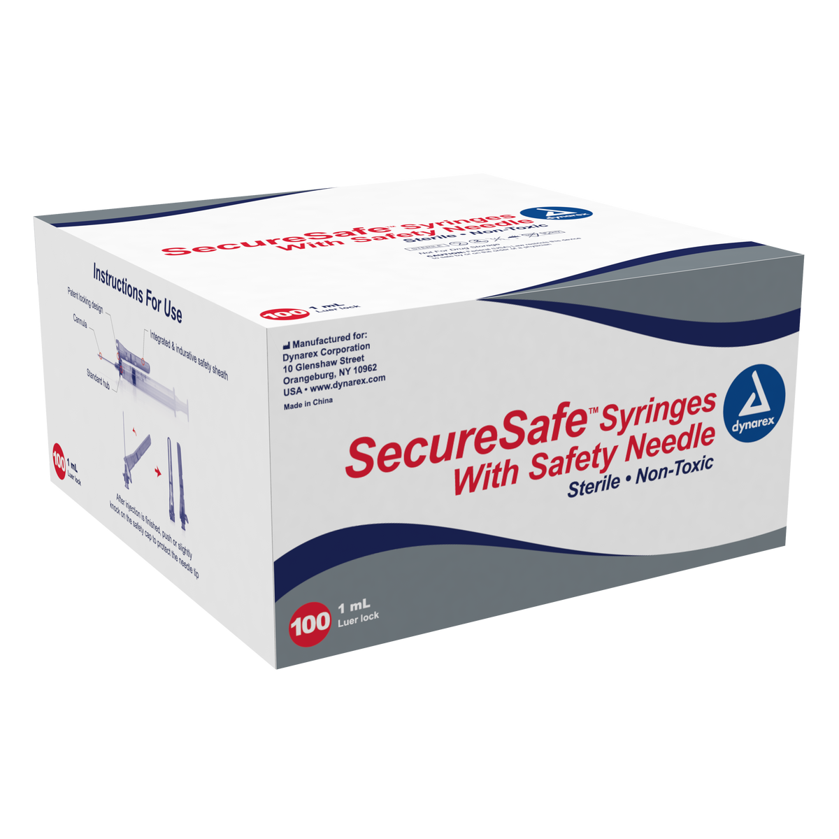 SecureSafe Syringe with Safety Needle - 1cc - 25G, 5/8